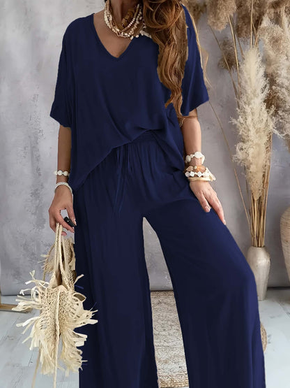 Damen Freizeitoutfit locker Oberteil weite Hosen Casual