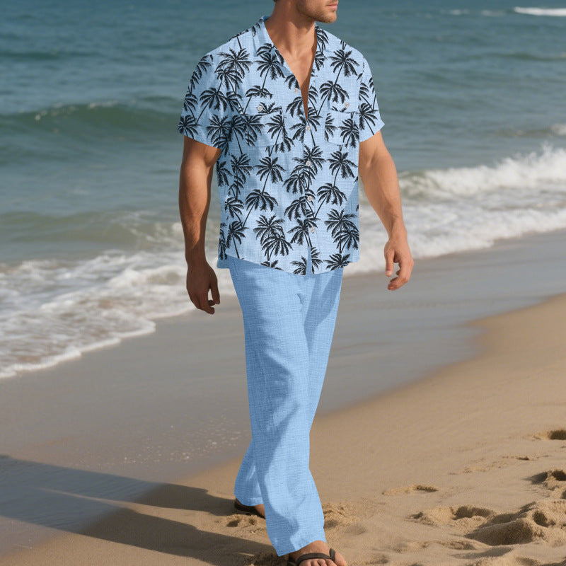 Herren Kurzarmhemd Palmenmuster Sommer Modern