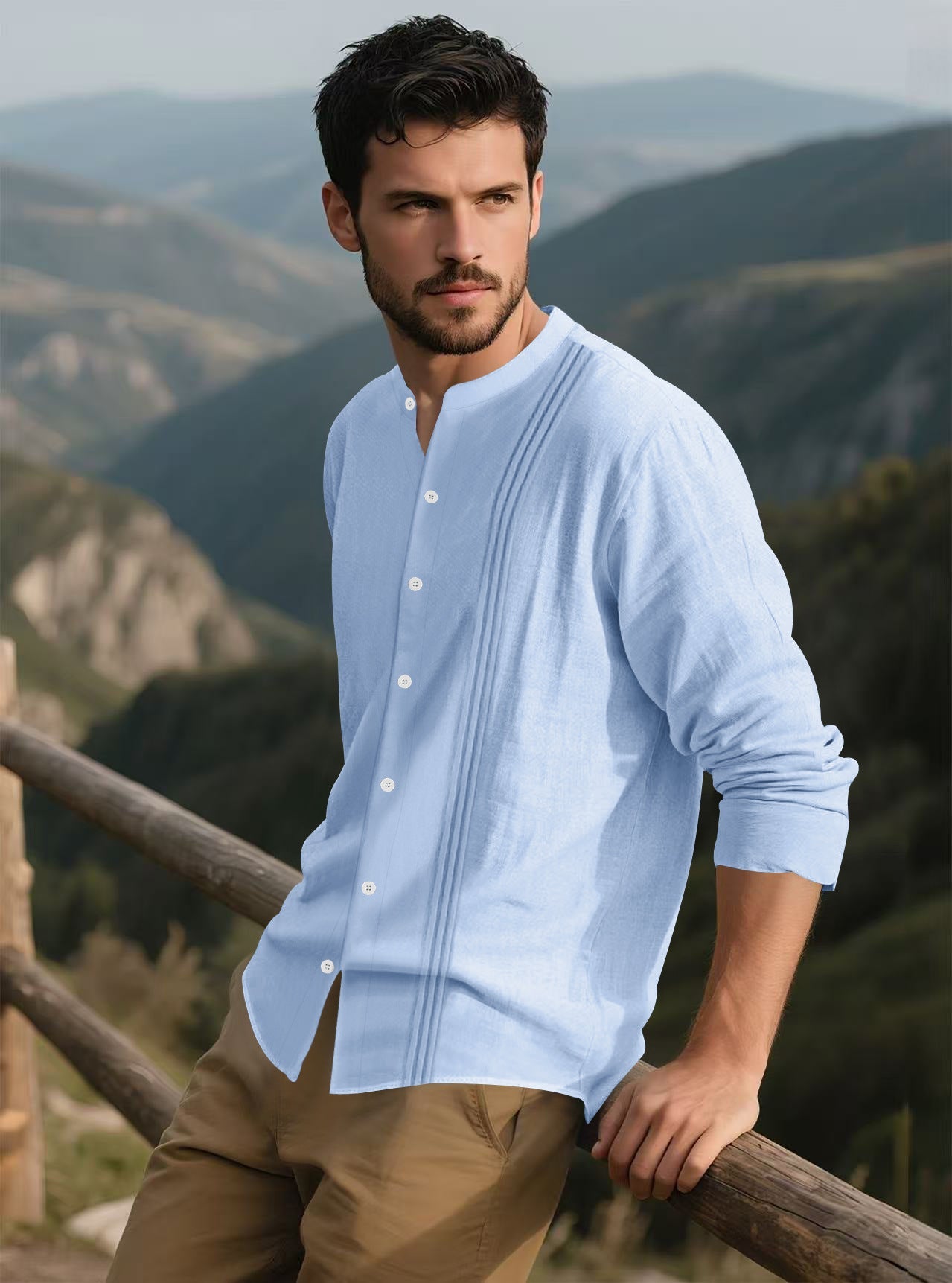 Herren Hemd Langarm Stehkragen Modern Elegant