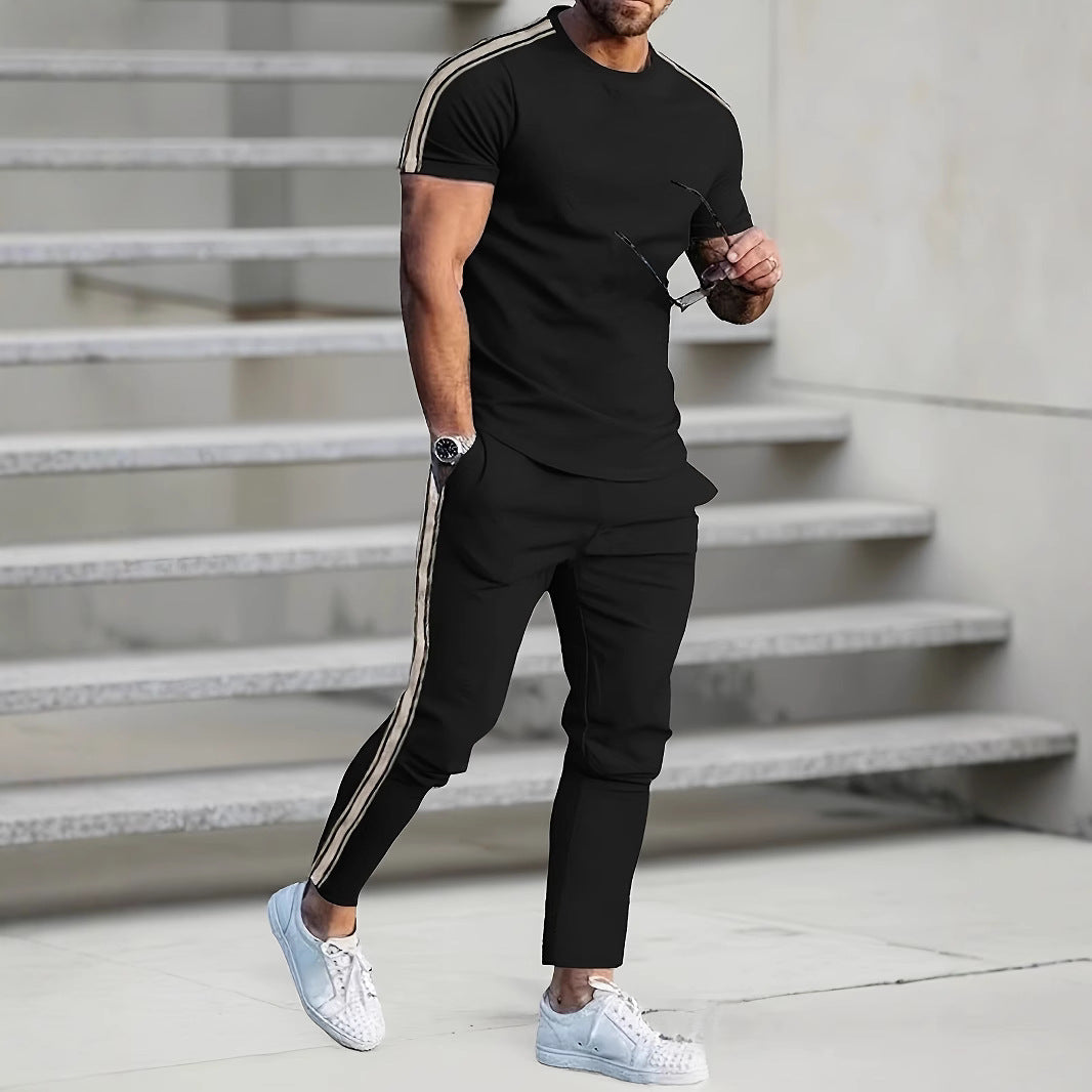 Herren Sportanzug Jogginghose Set mit Seitennähten modern