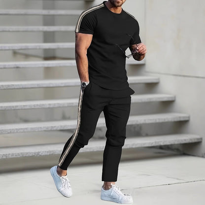 Herren Sportanzug Jogginghose Set mit Seitennähten modern