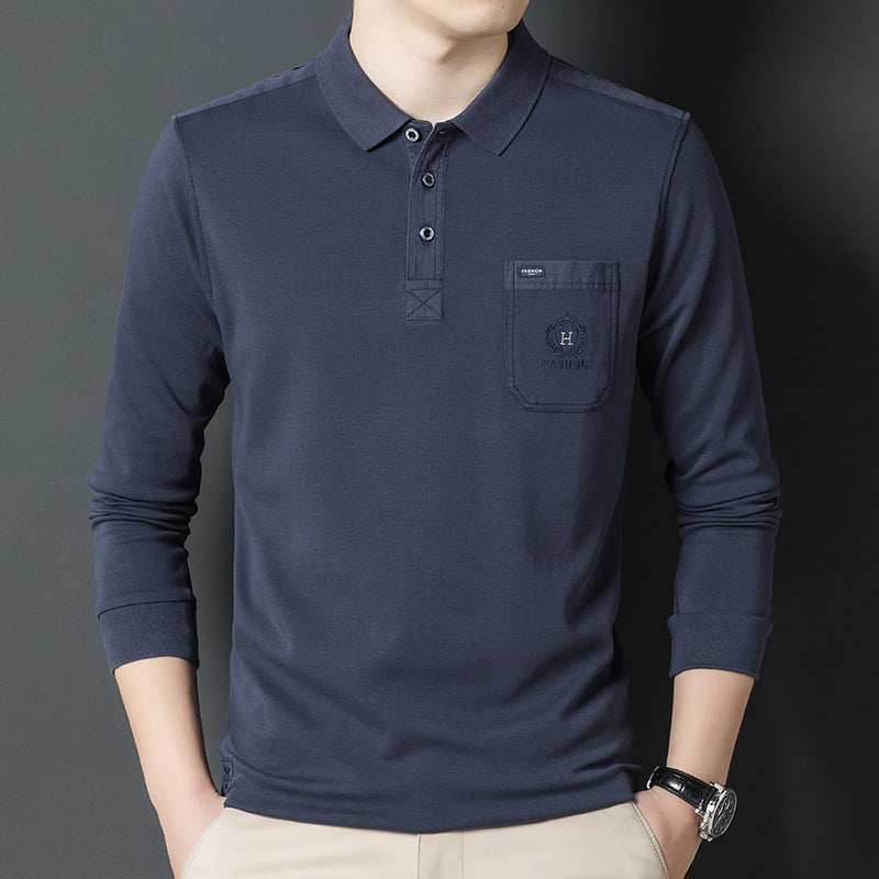 Herren Poloshirt Langarm Elegant mit Brusttasche