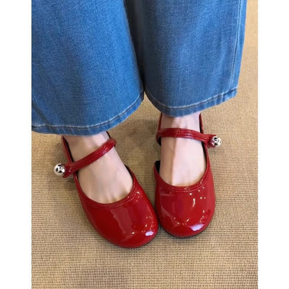 Damen Ballerinas Bequem Schnalle Riemen Schuhe Modern