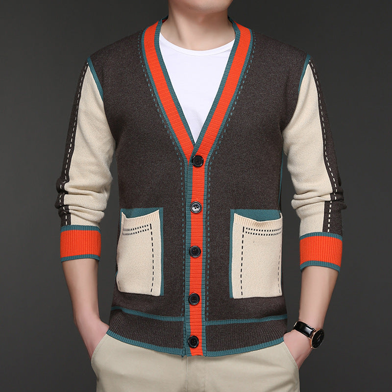 Herren Strickjacke Modern mit Kontrastdetails und Taschen