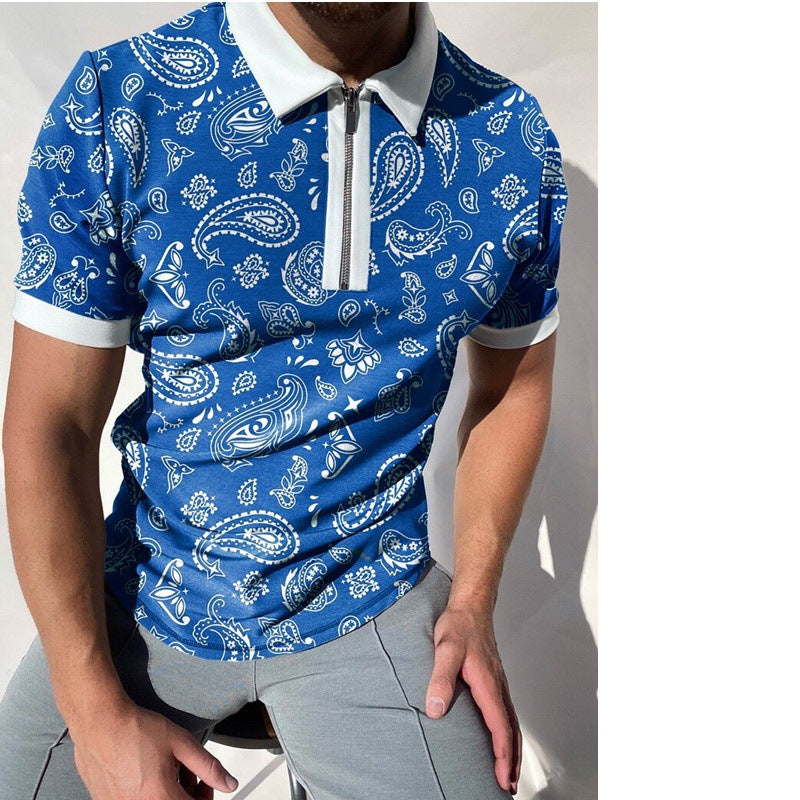 Herren Poloshirt Paisley Muster Modern Reißverschluss