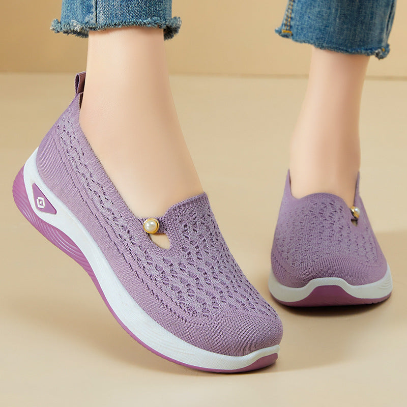 Damen Slip-On Schuhe Bequem atmungsaktiv Strickoptik - BerlinGlamour