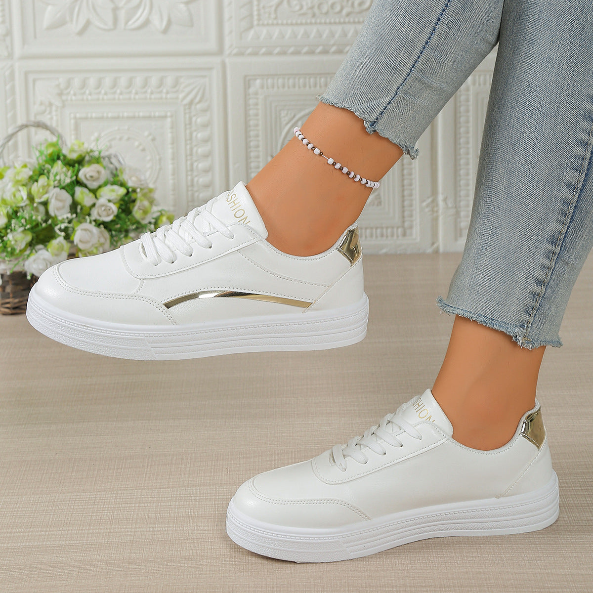 Damen Sneaker Komfortabel Glänzend Modisch