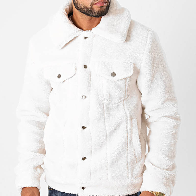 Herren Sherpa-Jacke Kuschelig Warm mit Taschen