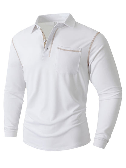 Herren Polohemd Langarm Modern mit Brusttasche und Kontraststreifen