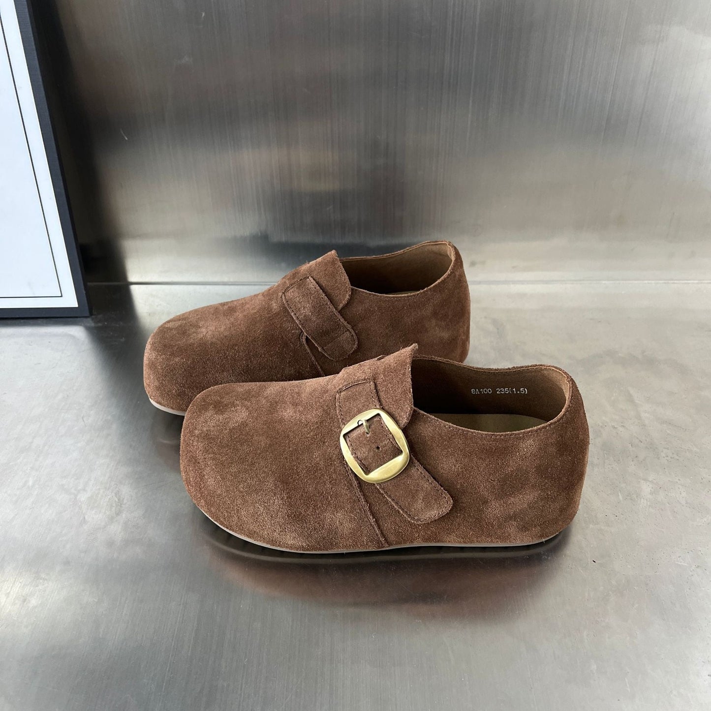 Damen Clogs Wildleder Bequem mit Schnalle Modern