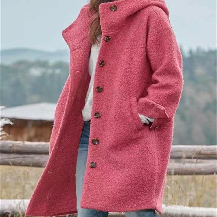 Lange Damen Winterjacke Wolle Mix Weich