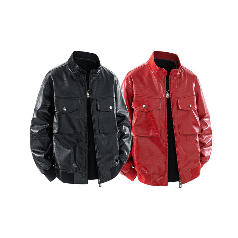Lederjacke Herren Lässig Glänzend Schwarz