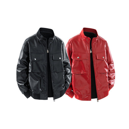 Lederjacke Herren Lässig Glänzend Schwarz