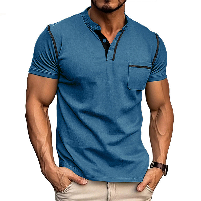 Herren Polohemd Modern mit Brusttasche und Henley Kragen