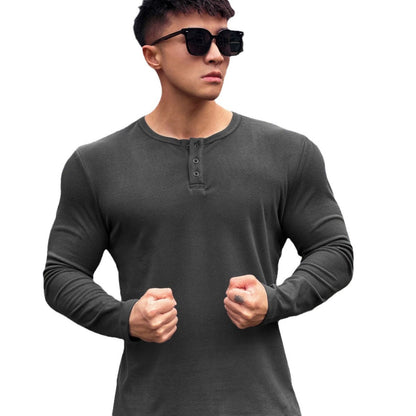 Herren Langarmshirt Modern mit Knopfverschluss Elegант