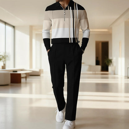 Herren Langarmshirt Modern mit Reißverschluss Blockdesign