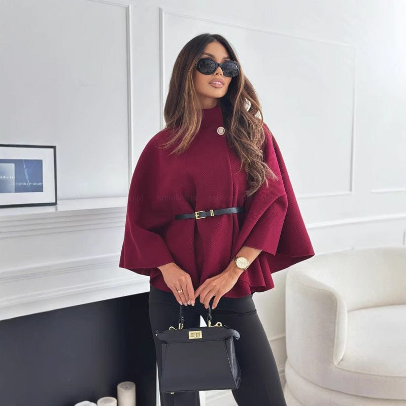 Stilvolles Wollcape Damen mit Gürtel und Knopfverschluss
