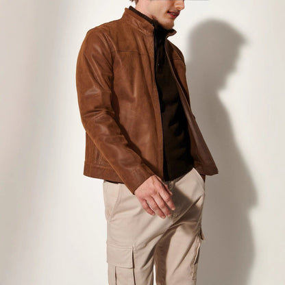 Herren Lederjacke Modern Schnitt Strukturiert Schwarz - BerlinGlamour