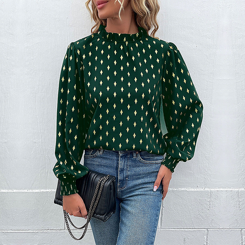 Elegante Damenbluse mit Musterdruck und Stehkragen