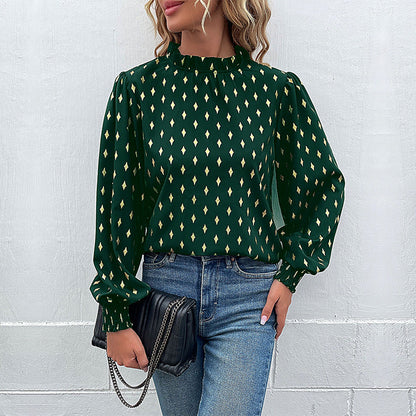Elegante Damenbluse mit Musterdruck und Stehkragen