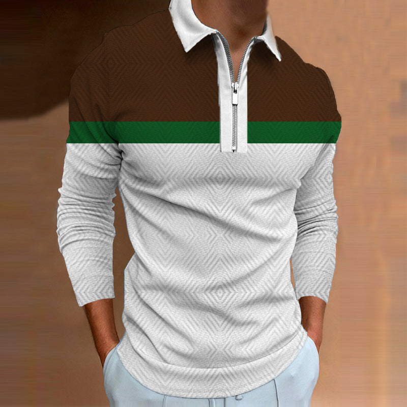 Herren Poloshirt Langarm Sportlich Modern mit Reißverschluss