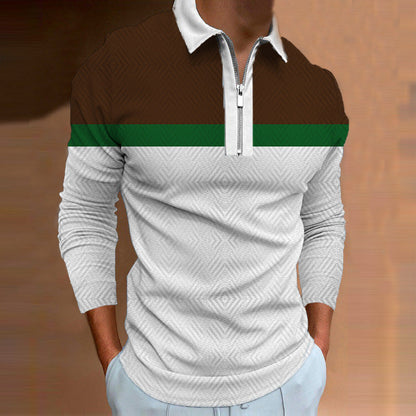 Herren Poloshirt Langarm Sportlich Modern mit Reißverschluss