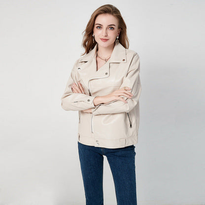 Ledermantel Damen Bikerjacke Kunstleder Schwarz
