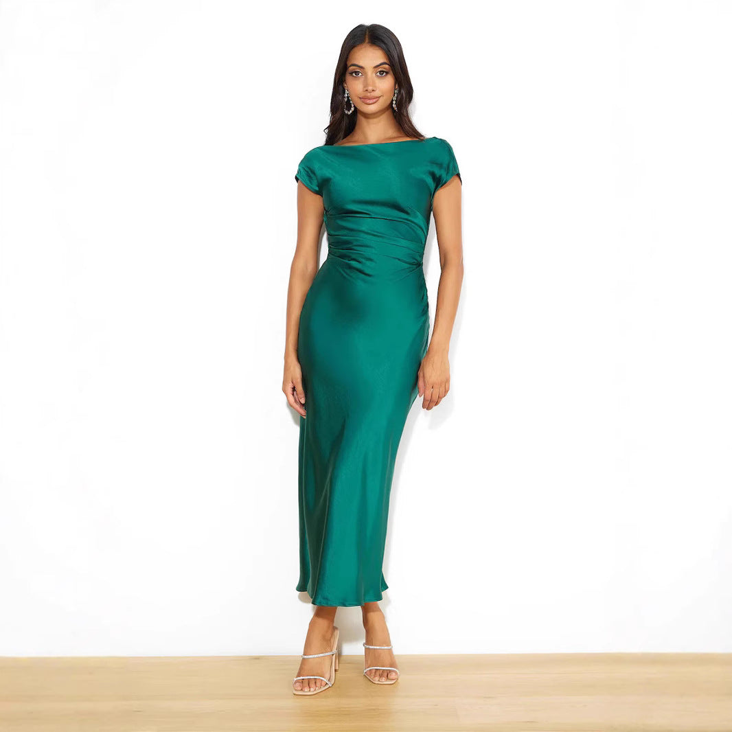 Damen Abendkleid Satin Elegantes Rückenausschnitt Kleid