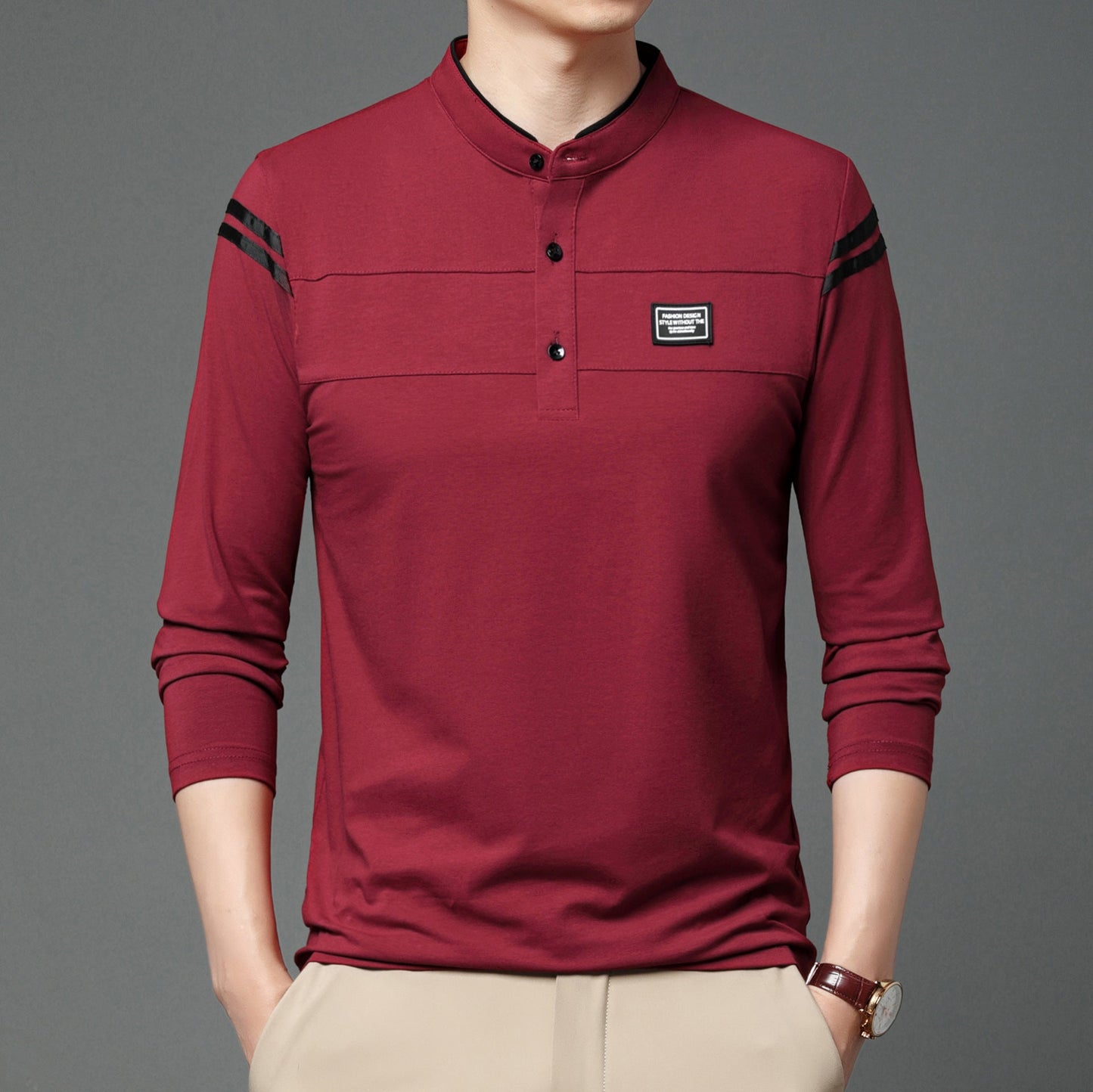 Elegantes Herren Polohemd Langarm Moderner Kragen Slimfit