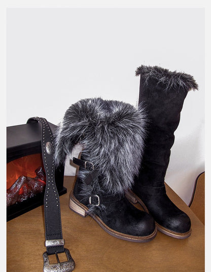Damen Winterstiefel Elegant Kunstfell Schnallen Warm