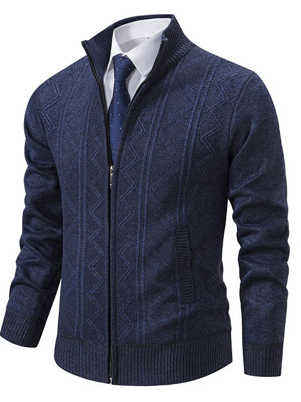 Herren Strickjacke Stehkragen Zopfmuster Modern