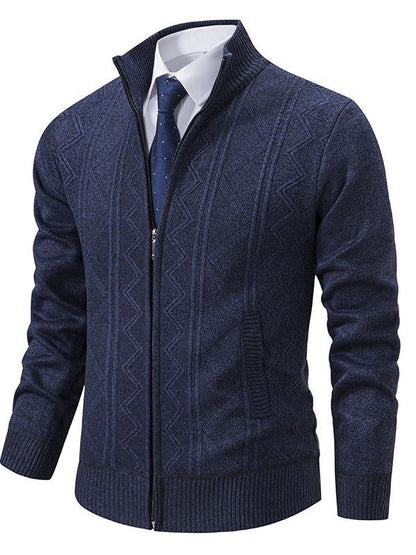Herren Strickjacke Stehkragen Zopfmuster Modern