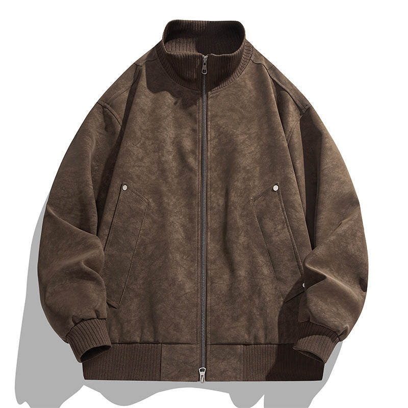 Herren Bomberjacke Lederoptik Weich elastisch Taschen