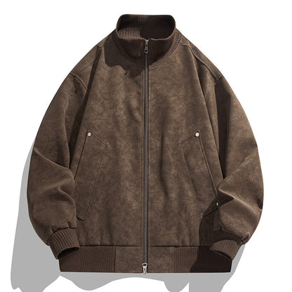Herren Bomberjacke Lederoptik Weich elastisch Taschen