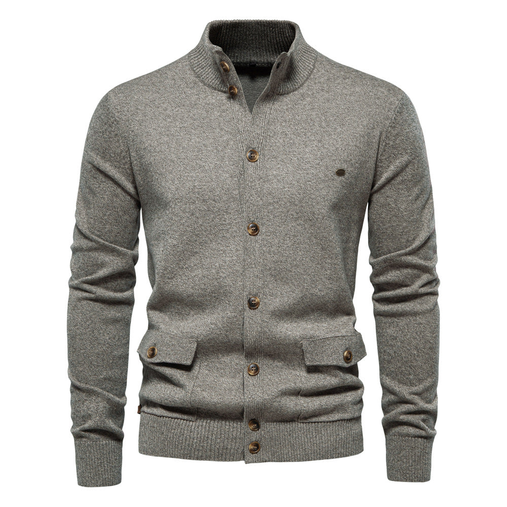 Herren Strickjacke Modern Stehkragen Knöpfe - BerlinGlamour