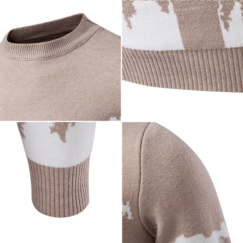 Herren Strickpullover Bergmotiv Hochkragen Winterwarm