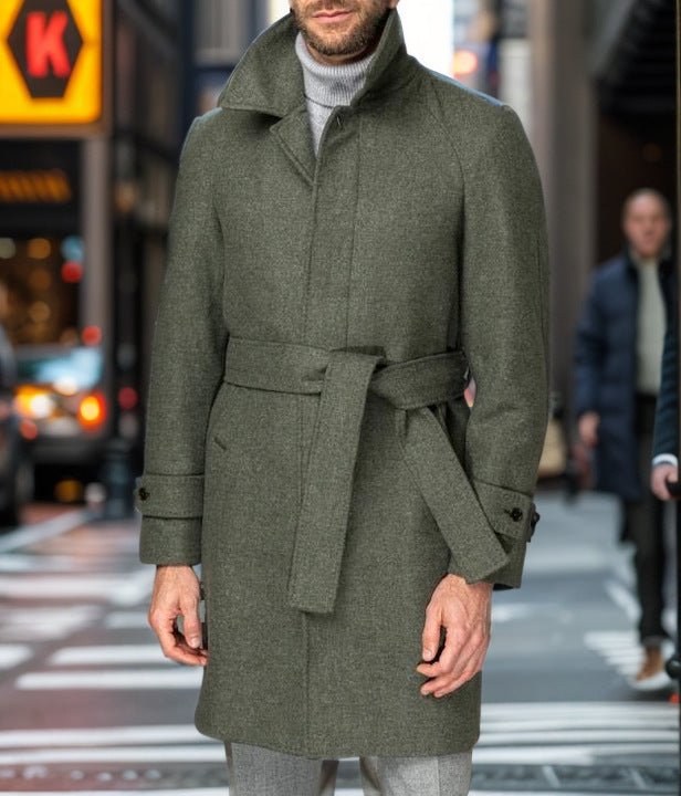 Eleganter Herren Trenchcoat Wollmantel Grau