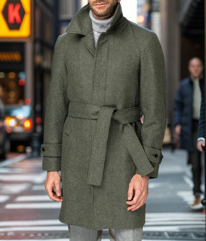 Eleganter Herren Trenchcoat Wollmantel Grau