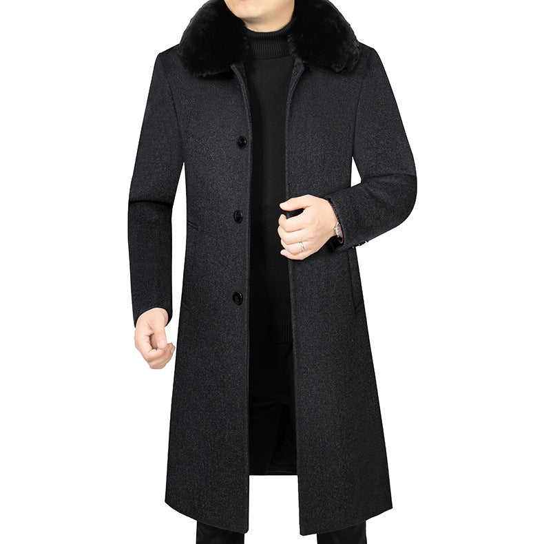 Herren Wintermantel Elegant mit Pelz Kragen Schwarz