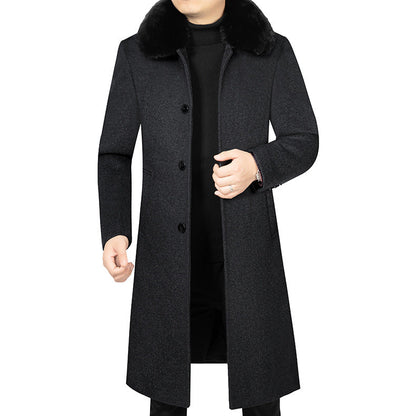 Herren Wintermantel Elegant mit Pelz Kragen Schwarz