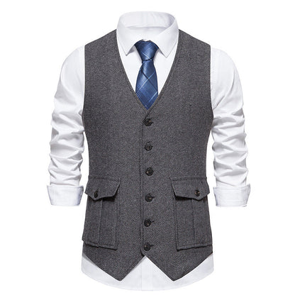 Herren Weste Fischgrat Muster Elegant Klassisch