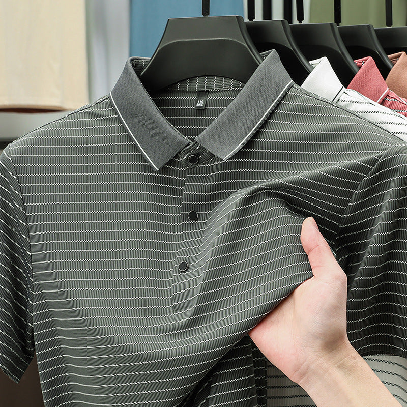 Herren Poloshirt Kurzarm Fein Streifenmuster Atmungsaktiv Modern