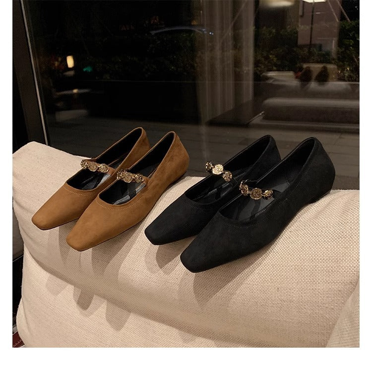 Damen Ballerinas Spitze Wildleder Schnalle Modern - BerlinGlamour