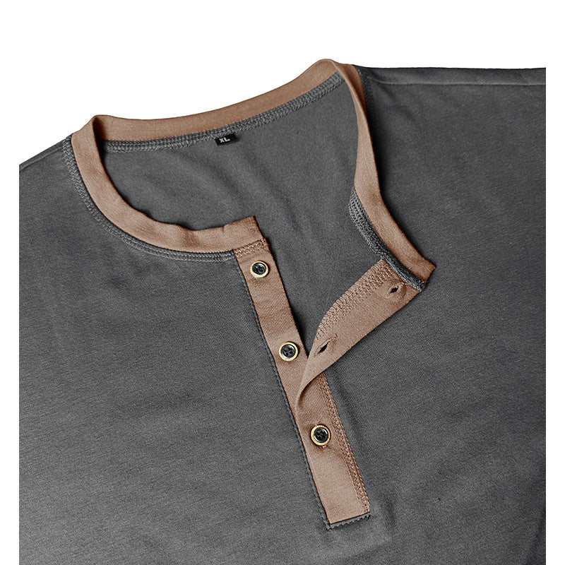 Herren Langarm-Hemd Henley-Ausschnitt Modern Slimfit
