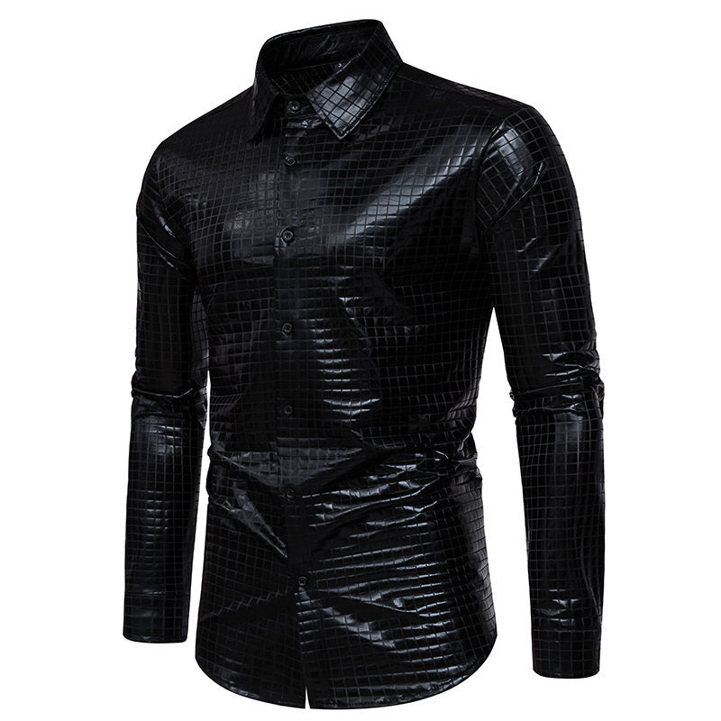 Herren Hemd Modernes Quadratmuster Glänzend Elegant
