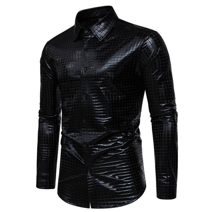 Herren Hemd Modernes Quadratmuster Glänzend Elegant