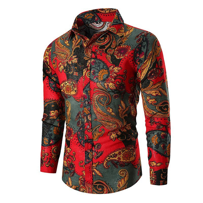Herren Langarmhemd Paisley Muster Feine Baumwolle