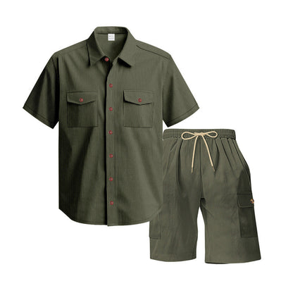 Herren Freizeit-Set Kurzarmhemd Cargo Shorts Bequem