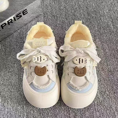 Damen Sneaker Flauschig Weich Schnürsenkel Trendy