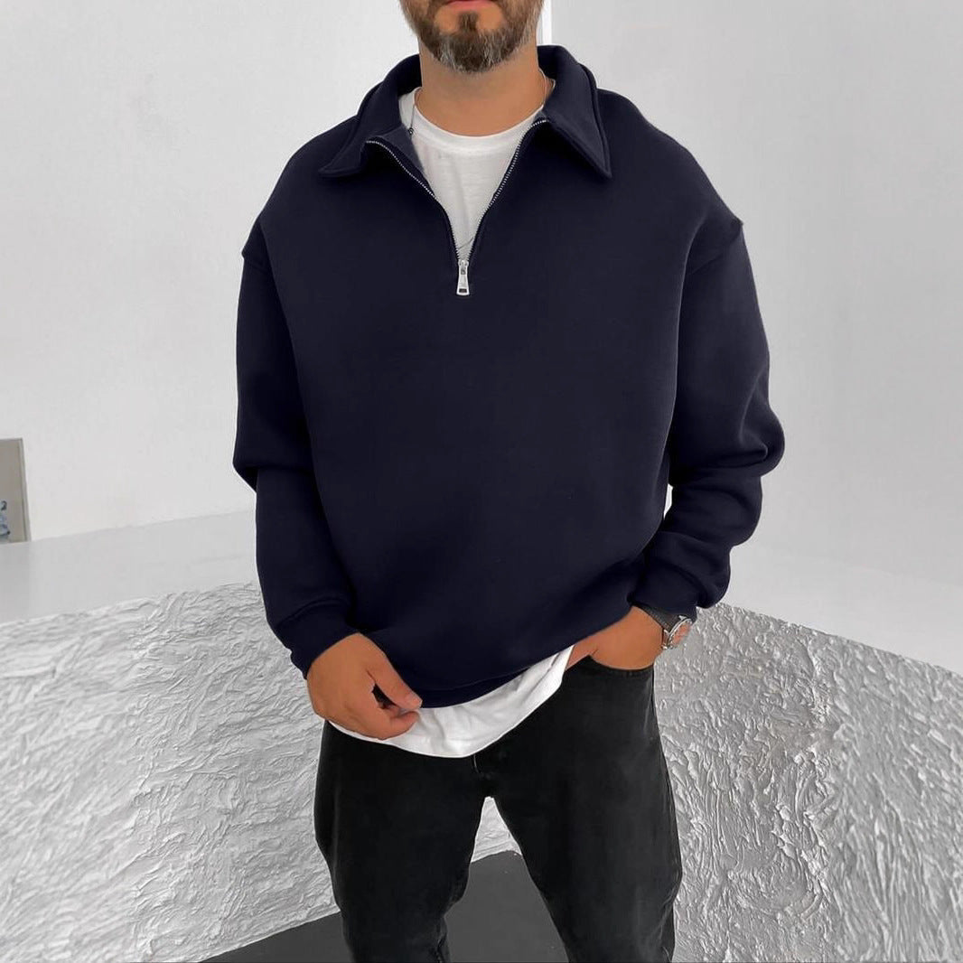 Herren Sweatpullover Stehkragen Halbzipper Modern Sportlich